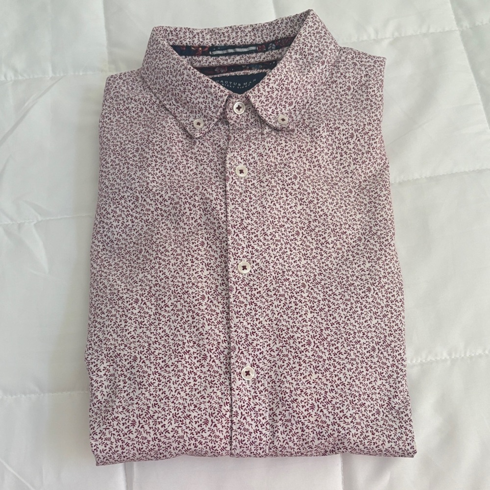 Cactus Man‎ Men's Patterned Button-Up Shirt M burgundy print